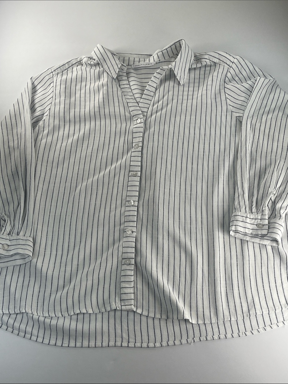 Jane and Delancey White Button-Down Shirt with Thin Black Stripes Sz XL
